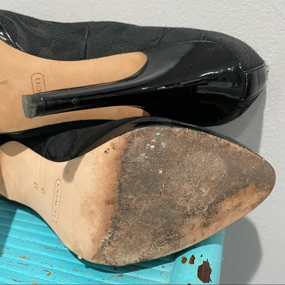 Coach Caya Signature Logo Allover Black 4” Pumps Heels Size 6 B - Picture 11 of 14